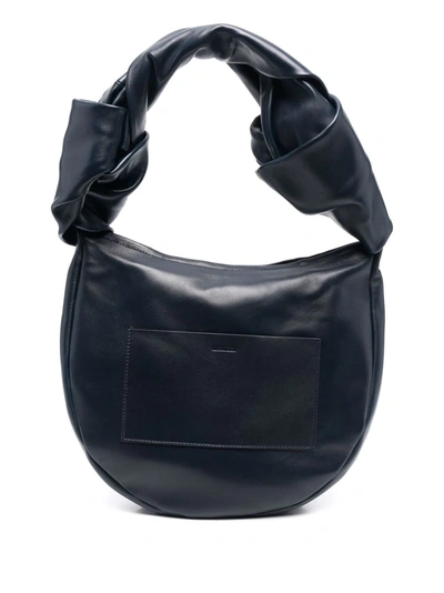 Jil Sander Twisted Lambskin Leather Shoulder Bag In Blau | ModeSens
