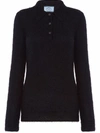 Prada Slim-fit Button-placket Knitted Polo Shirt In Black