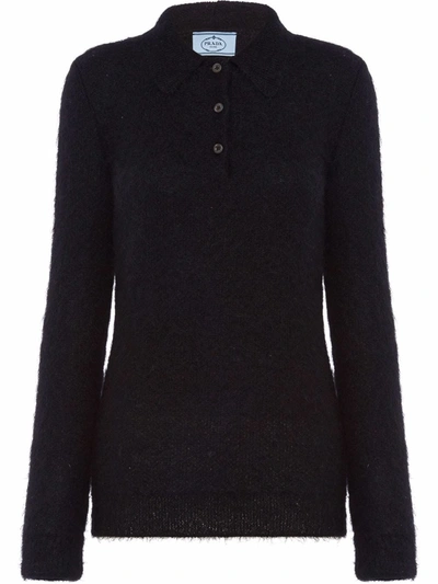 Prada Slim-fit Button-placket Knitted Polo Shirt In Black
