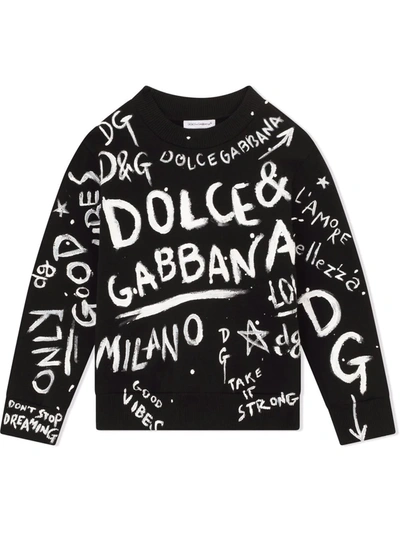 Dolce & Gabbana Kids Cotton Graffiti Print Sweatshirt (2-6 Years) In Black
