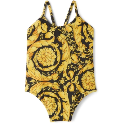 Versace Baby's & Little Girl's One-piece Barocco-print Swimsuit In Black/ gold | ModeSens