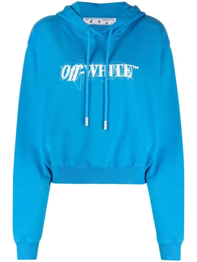 Off-white Pen Logo Crop Hoodie Blue And White