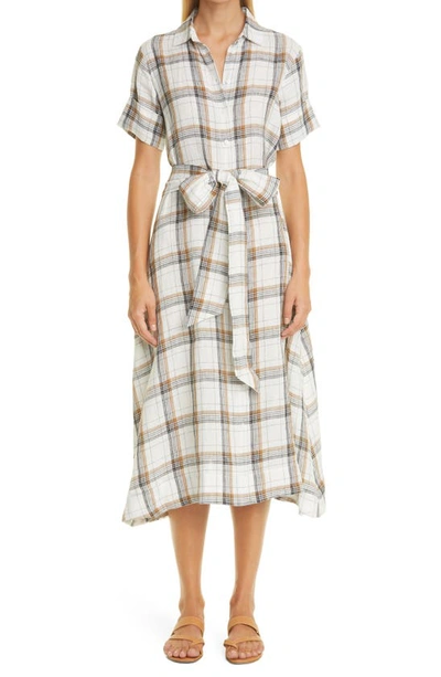 Lisa Marie Fernandez Plaid Linen Midi Shirtdress In White Madras Plaid Linen