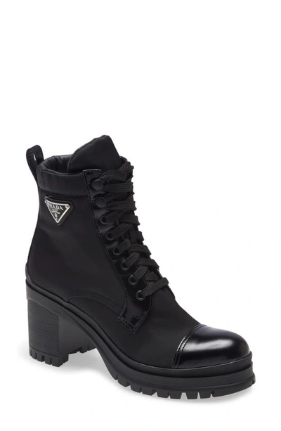 Prada Block Heel Combat Boot In Black | ModeSens