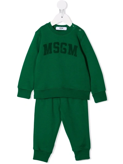 Msgm Green Suit For Babykids With Velvet Logo