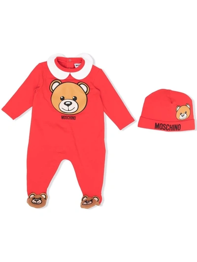 Moschino Red Set For Baby Kids With Teddy Bear