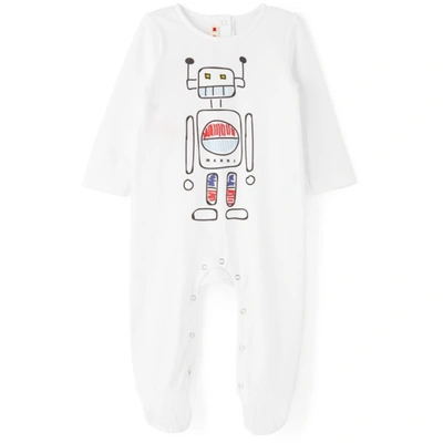 Marni White Babygrow For Baby Kids With Robot