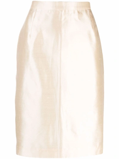 Pre-owned Saint Laurent 2000s High-waisted Silk Pencil Skirt In Neutrals