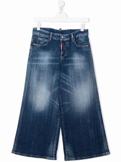 Dsquared2 Teen High-waist Wide-leg Jeans In Blue