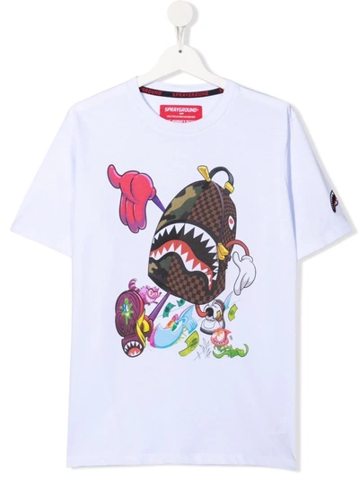 Sprayground Kid Teen Graphic-print Cotton T-shirt In White