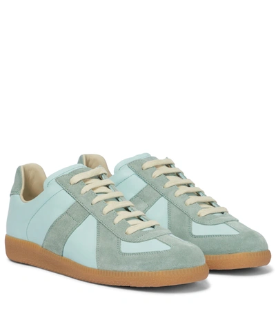 Maison Margiela Replica Leather Sneakers With Suede Inserts In Light Blue