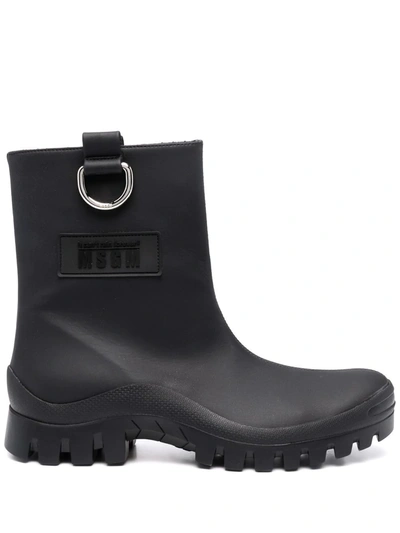 Msgm Round-toe Ankle Leather Boot In Black