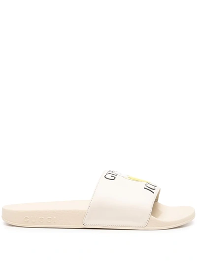 Gucci Logo-print Open-toe Slides In White