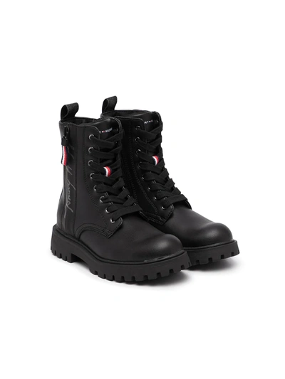 Tommy Hilfiger Junior Teen Logo Lace-up Boots In Black
