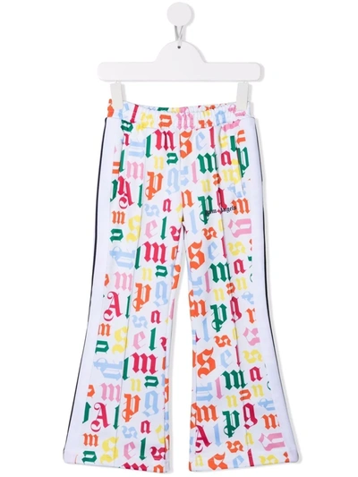 Palm Angels Kids' Graphic-print Flared Track Trousers In White