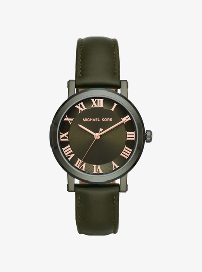 Michael Kors Micahel Kors Norie Leather Strap Watch, 38mm In Green