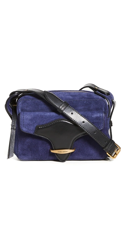Isabel Marant Wasy Bicolor Mixed Leather Shoulder Bag In 30db Dark Blue