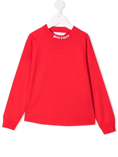 Palm Angels Kids' Logo-print Long-sleeve Sweatshirt In Red