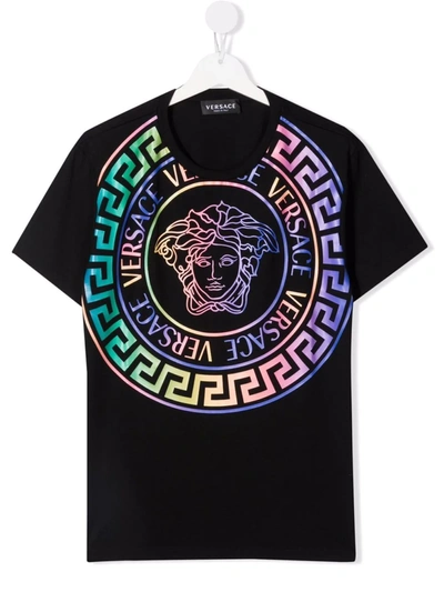 Versace Kids' Technicolour Logo T-shirt In Nero