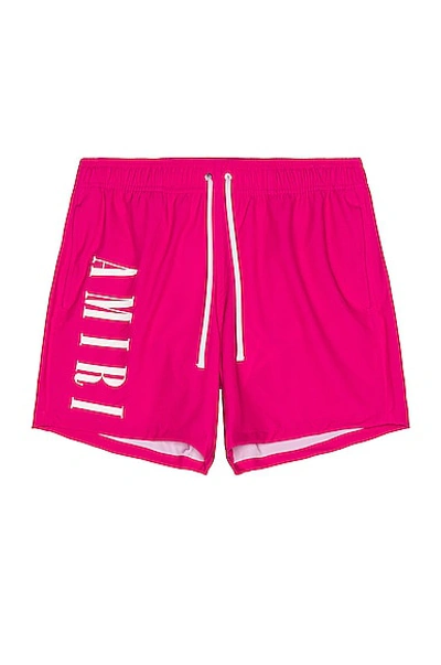 Amiri Vertical Logo Swim Trunks Peacock Pink