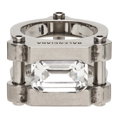 Balenciaga Silver & White Gear Ring In 8637 Silver