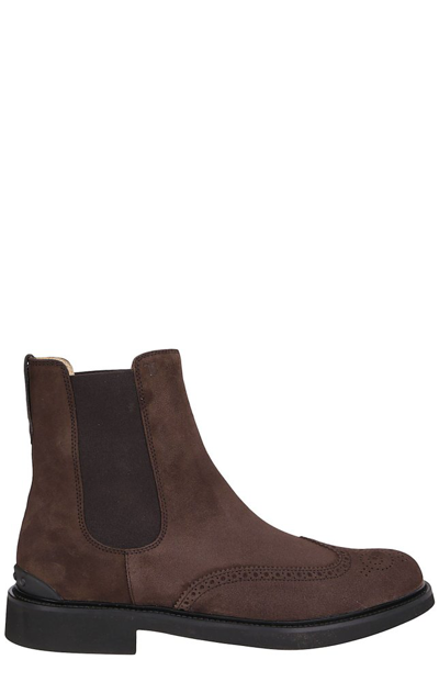 Tod's Perforated Chelsea Boots In Braun