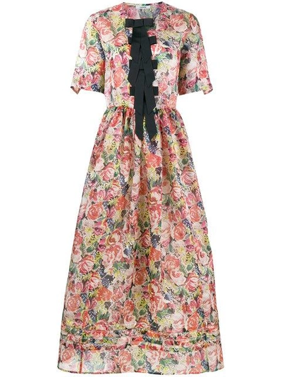 Ganni Seneca Embellished Floral-print Silk-organza Midi Dress In Multicolor