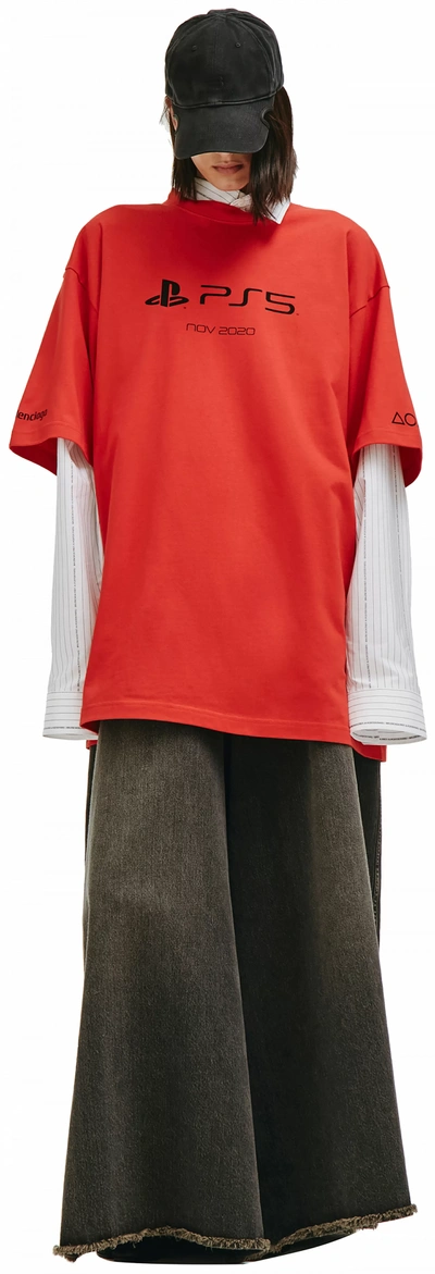 Balenciaga Playstation Oversized T-shirt In Red