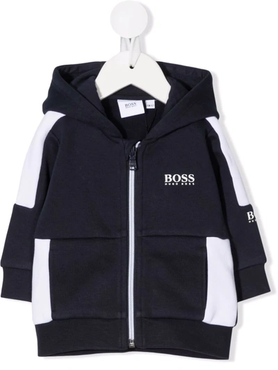 Bosswear Babies' Boss Kidswear Logo Colour-block Hoodie (3-36 Months) In Blue