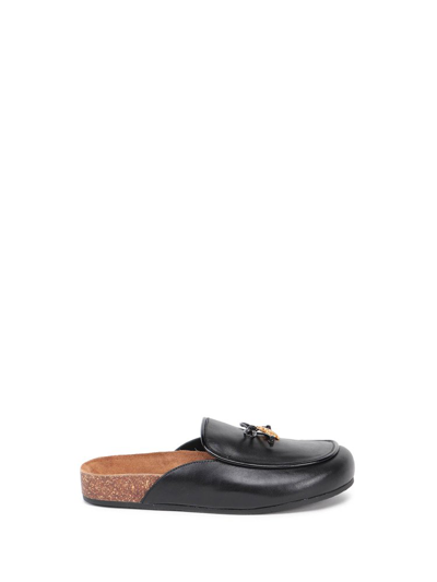 Tory Burch Tory Charm Leather Slippers In Black