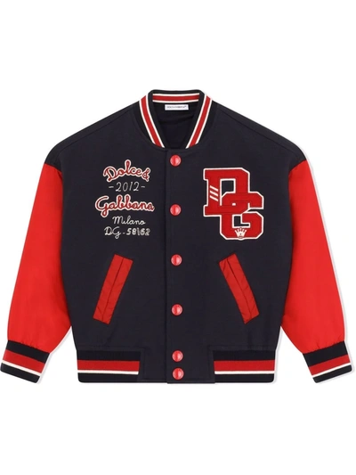 Dolce & Gabbana Kids' Printed Cotton-blend Varsity Jacket In Navy