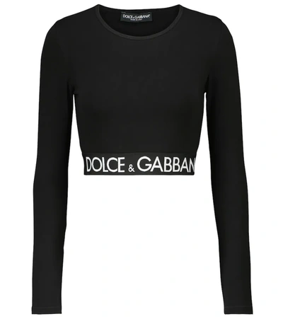 Dolce & Gabbana Branded Elastic Long-sleeve Crop Top In N0000