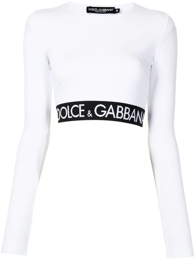 Dolce & Gabbana White Logo-print Crop Top