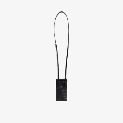 Saint Laurent Black Mock Croc Leather Phone Pouch