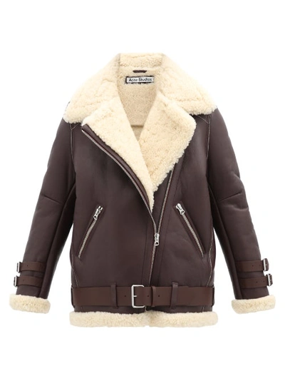 Acne Studios Velocite Leather And Shearling Biker Jacket In Burgundy White
