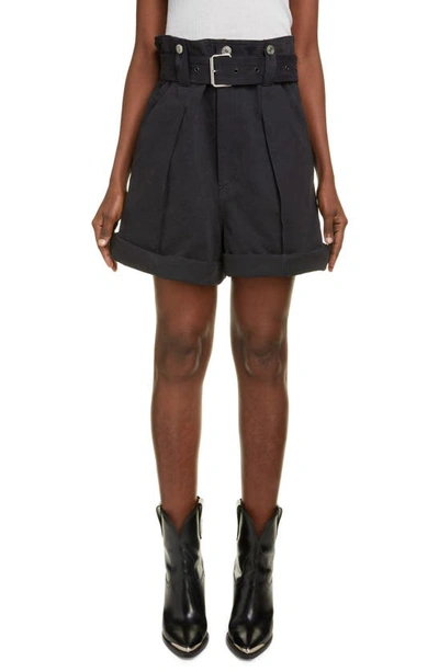 Isabel Marant Delilaz Paperbag Waist Cotton Shorts In Black
