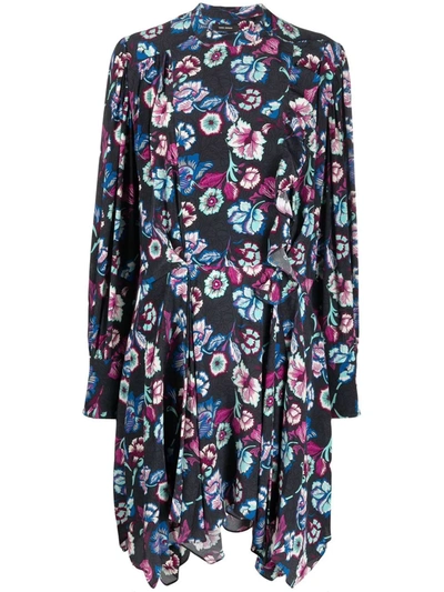 Isabel Marant Verikio Ruffled Floral-print Silk Mini Dress In Blue Multicolor