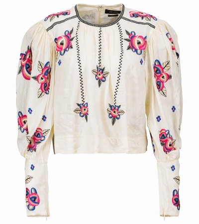 Isabel Marant Ciameli Embroidered Puff-sleeve Crop Top In Ivory