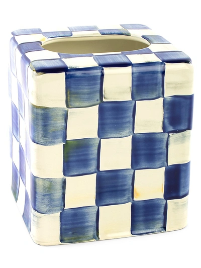 Mackenzie-childs Royal Check Enamel Boutique Tissue Box Cover In Blue/white