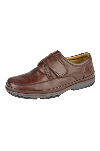 Roamers Mens Leather Wide Fit Touch Fastening Casual Shoes In Brown