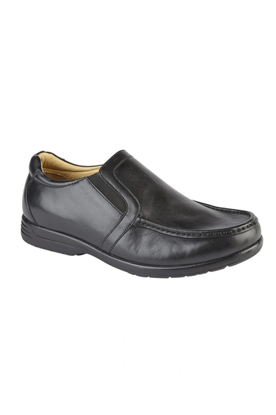 Roamers Mens Leather Xxx Extra Wide Twin Gusset Casual Shoe In Black