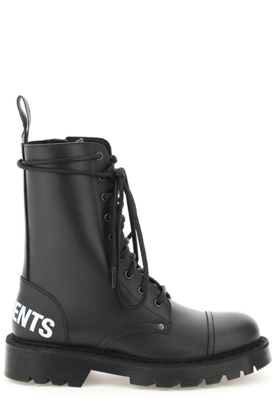 Vetements Logo-print Lace-up Boots In Black
