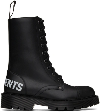 Vetements Logo-print Lace-up Leather Boots In Black