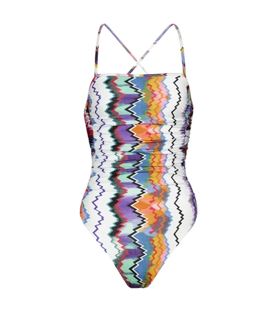 Missoni Zigzag Crossover Back Swimsuit In Weiss