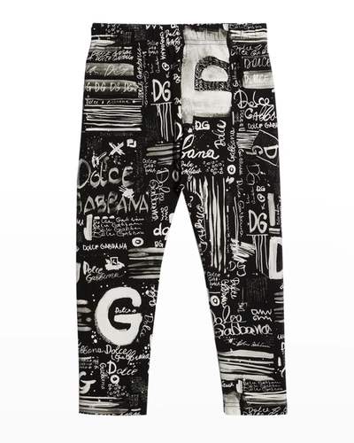 Dolce & Gabbana Kids' Girl's Graffiti Logo-print Leggings, Sizes 8-12 In Black