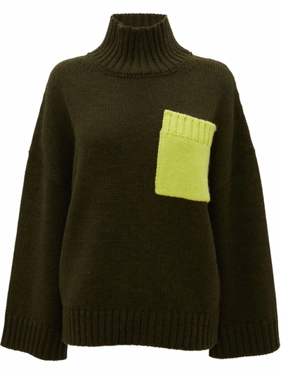 Jw Anderson Patch-pocket Roll-neck Knit Sweater In Green