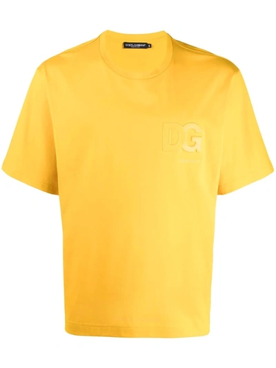Dolce & Gabbana Logo-embossed Cotton T-shirt In Yellow