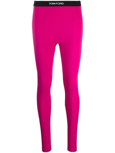 Tom Ford Jacquard-trimmed Stretch-jersey Leggings In Pink & Purple