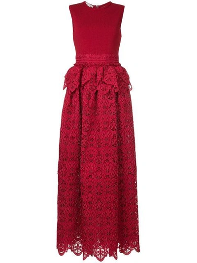 Antonio Berardi Lace Peplum Dress - Red