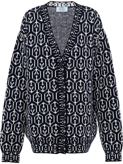 Prada Blue Oversized Virgin Wool Cardigan